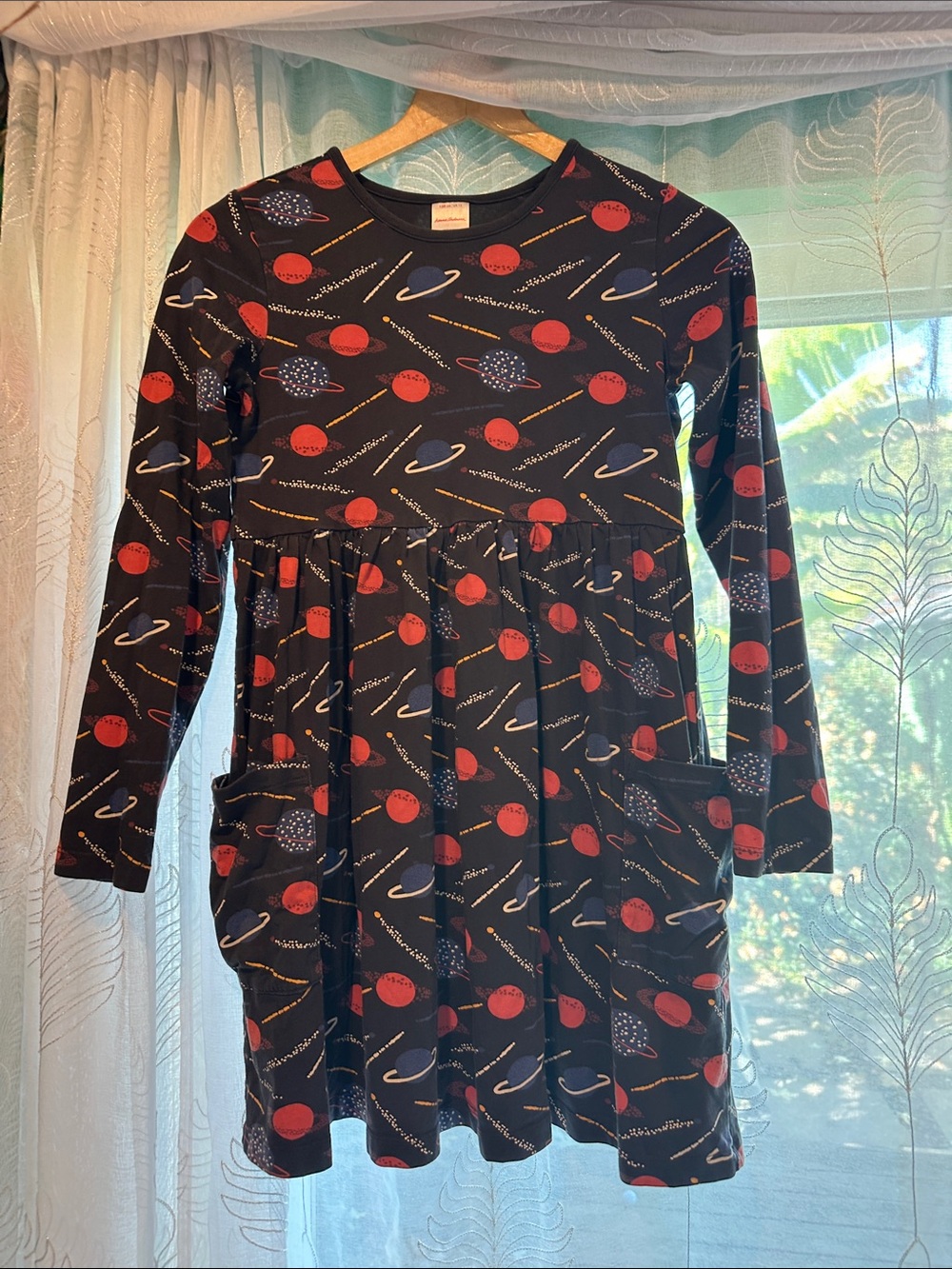 Hanna Andersson Black Long-Sleeve Dress with Red Planet Print